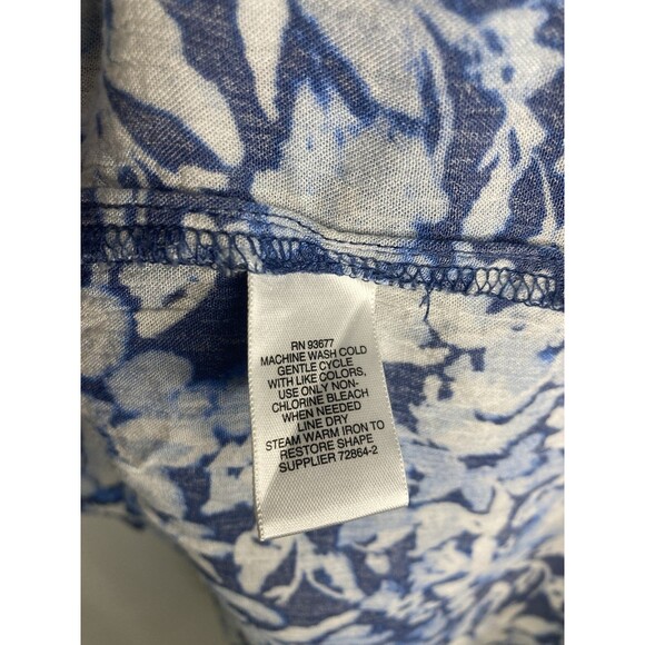 Liz Claiborne Summer Blouse Peasant L Blue Floral Top Button Up Sheer V-Neck - Picture 7 of 7